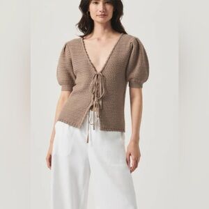 Splendid Brown Knit Puff Sleeve Top
